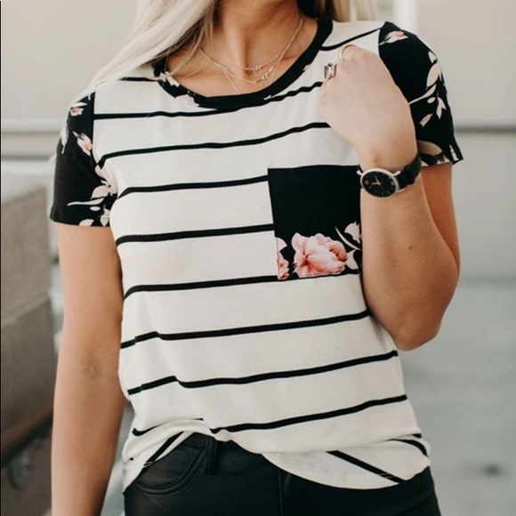 The Ana Black Striped T-Shirt with Patch Pocket - Picture 5 of 6